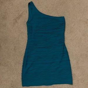 One shoulder ruched mini dress.